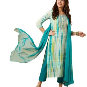 Women's Cotton Blend Straight Kurta with Pant & Dupatta