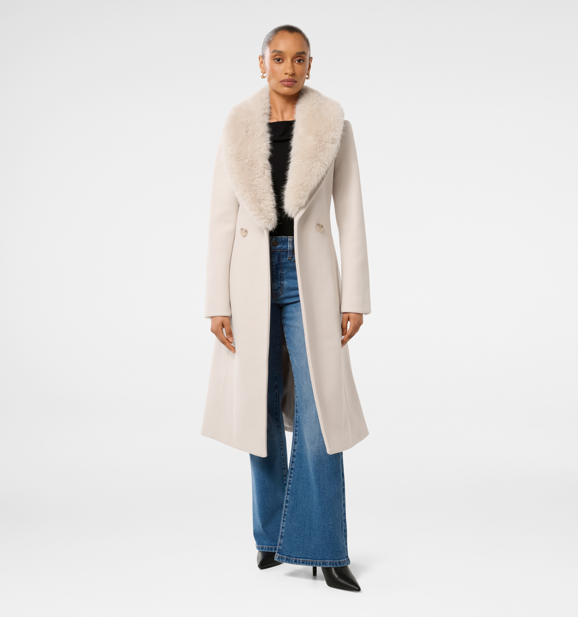 Monica Petite Fur Collar Wrap Coat
