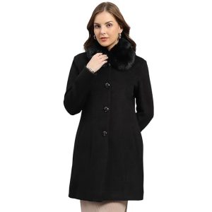 Monte Carlo Womens Regular Fit Solid Button Full Sleeve Winter Coat | Warm Woolen Overcoat for Ladies | Stylish Long Sleeve Buttoned Jacket (Pack Of 1)