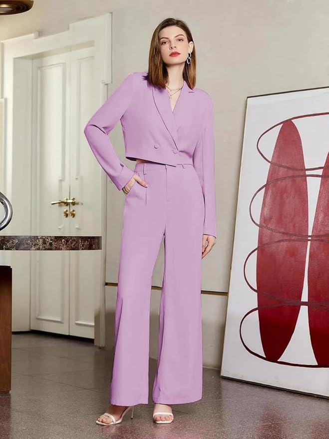 Women's Solid Relaxed Fit Full Sleeve Blazer and Trouser Set. - Image 2