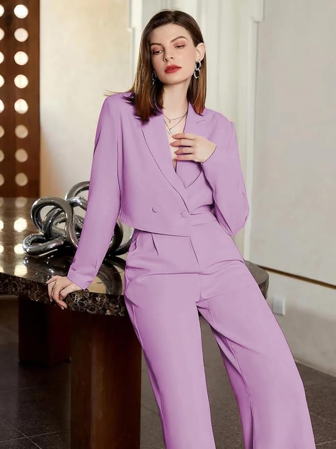 Women's Solid Relaxed Fit Full Sleeve Blazer and Trouser Set. - Image 3