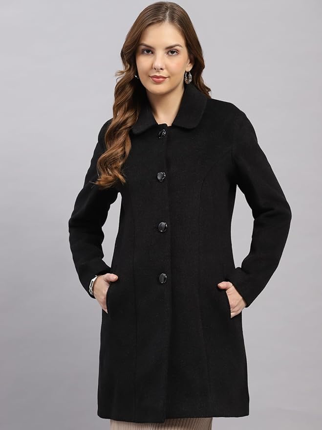 Monte Carlo Womens Regular Fit Solid Button Full Sleeve Winter Coat | Warm Woolen Overcoat for Ladies | Stylish Long Sleeve Buttoned Jacket (Pack Of 1) - Image 5
