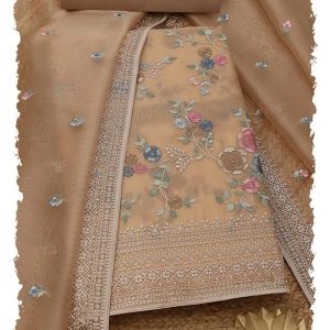 Soch Womens Glass Tissue Floral Print Unstitched Dress Material With Thread Work