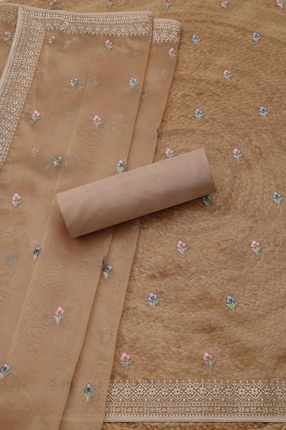 Soch Womens Glass Tissue Floral Print Unstitched Dress Material With Thread Work - Image 2