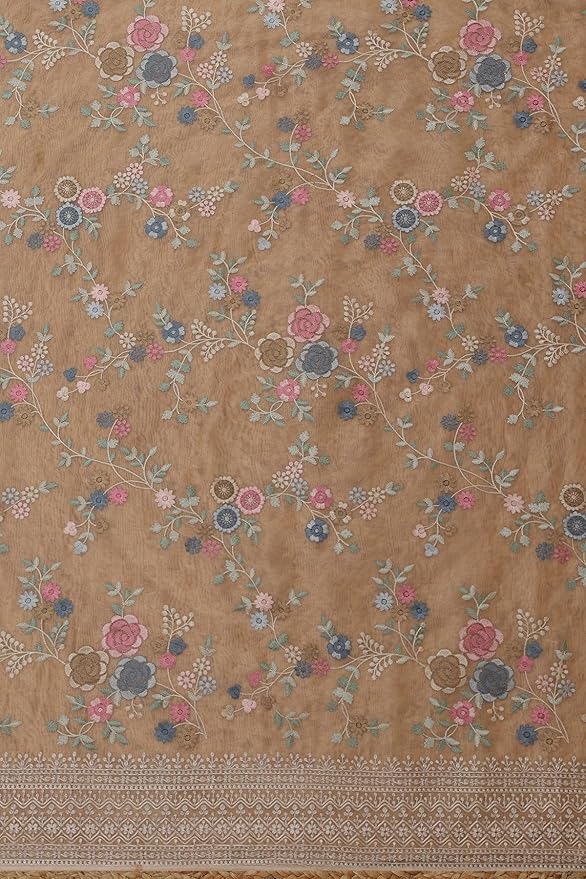 Soch Womens Glass Tissue Floral Print Unstitched Dress Material With Thread Work - Image 3